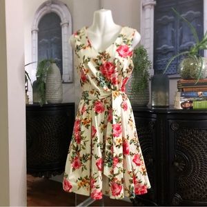 Ixia Floral V neck sleeveless dress SZ small long back zipper & belt pin…